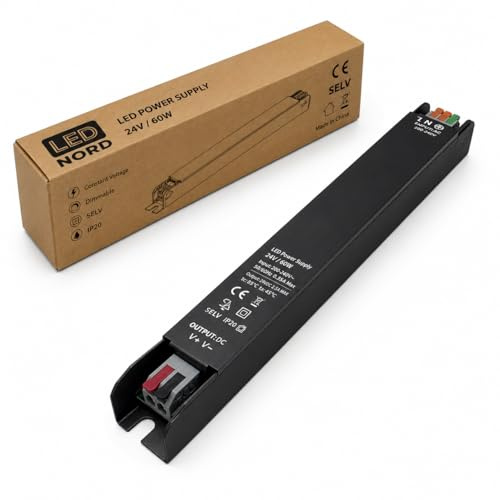 LED Nord WHH 24 Volt 60 Watt LED Netzteil Slim IP20, kompakter LED Trafo für LED Streifen & Möbelbeleuchtung