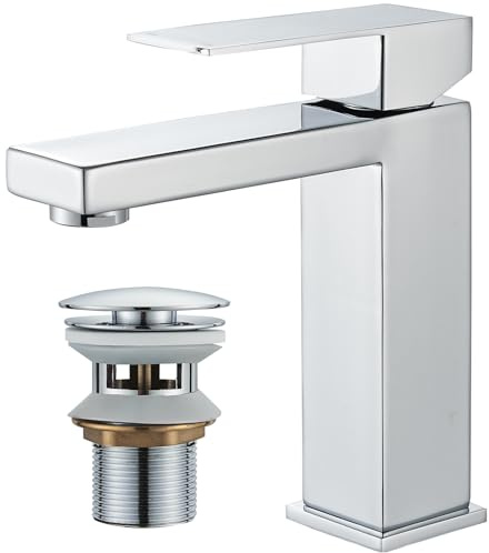 Rozin Bathroom Sink Tap Chrome with Pop up Waste Washroom Single Lever Brass Basin Mixer Tap