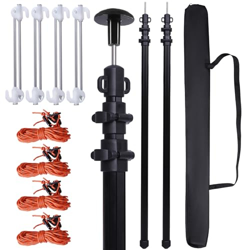 REDCAMP Aluminium Zeltstangen Teleskop 2er-Set, 230 cm extra stabile Camping Teleskopstange mit 4 Windseile 4 Zeltheringe, verstellbare Verlängerungsstange für Markise Vordach Sonnensegel, Schwarz
