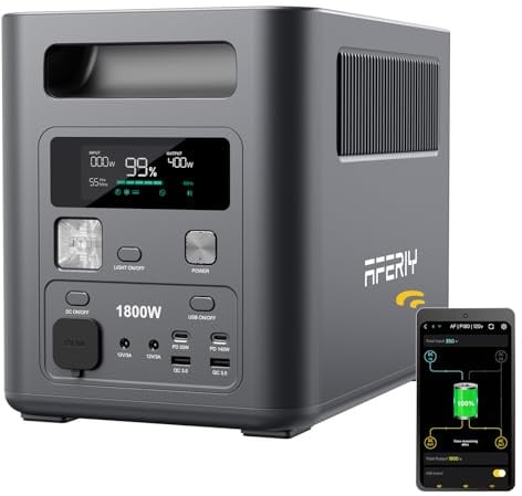AFERIY P180 Générateur Électrique Portable, Batterie Nomade 1800W & 1024Wh, Station Électrique Solaire 28% Plus Compacte & Légère, Recharge de 0-90% en 60 Min, UPS, BMS, pour Camping, Maison, Urgence