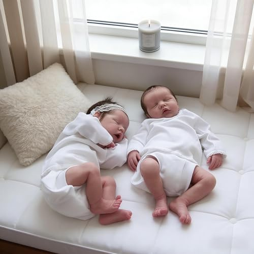 ROSHUAN Reborn Babypuppen Silikon Ganzkörper Vinyl Zwillinge Mädchen und Junge 18 Zoll 45 cm Realistische Babypuppen, Schlafende Lebensechte Neugeborenen Babys Zwillinge Puppen