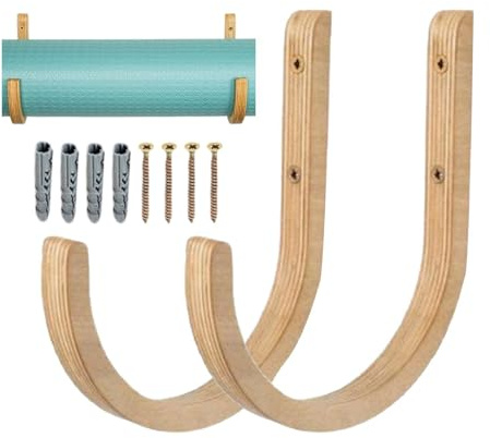 Wandhalterung für Yogamatten aus Holz, Yoga-Zubehör, Ablage für Trainingsmatten, Fitnessstudio-Organisation, für Widerstandsbänder, Faszienrollen und Springseile