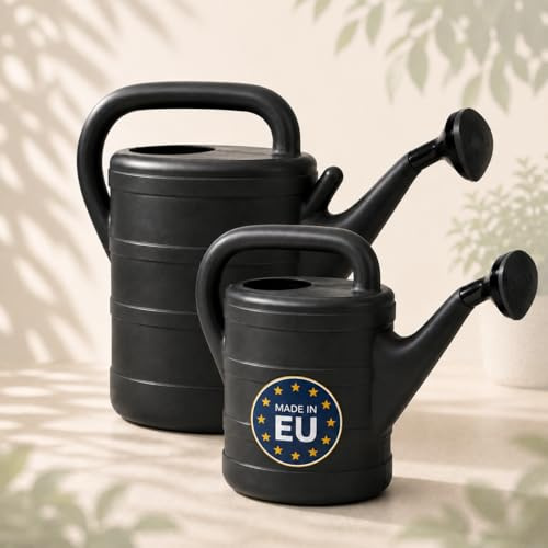 Gießkanne 2X 5L Anthrazit – Kunststoff Giesskanne mit abnehmbaren Brausekopf, Garten-Gießkanne zur Bewässerung von Balkon oder Haus Pflanzen, Made in EU & HLKauf-Block
