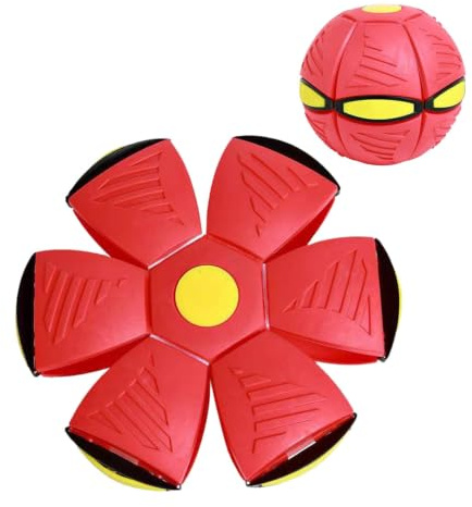 VORACIS Transforming Flying Saucer Ball for Dogs & Kids, 2-in-1 Pop Up Disc Ball, Deformation Flying Frisbee Ball, Interactive Throw & Catch Toy for Indoor Outdoor Play, Durable Bounce Ball, Red