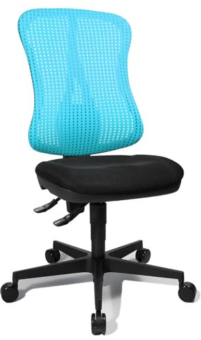 Topstar Head Point SY ergonomischer Bürostuhl, Schreibtischstuhl, Muldensitz (höhenverstellbar), Stoffbezug hellblau / türkis / schwarz, 70 x 47 x 113 cm