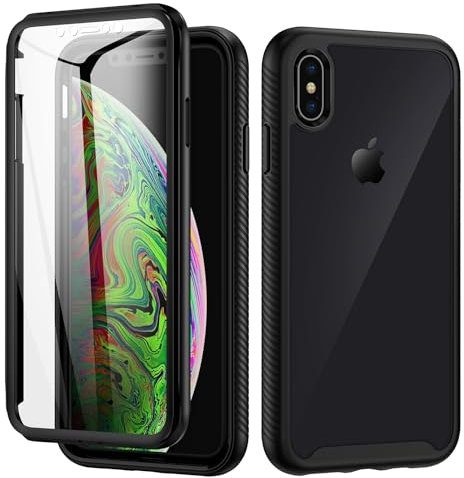 seacosmo iPhone XS Max Hülle, Stoßfest Case iPhone XS Max 360 Grad Rugged Handyhülle mit eingebautem Displayschutz für iPhone XS Max, Schwarz