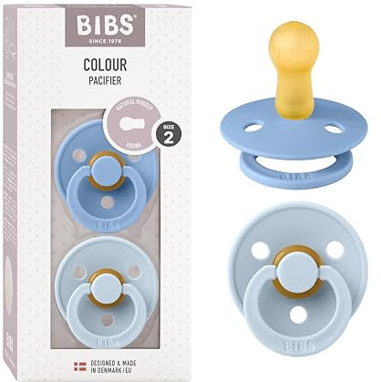 BIBS Colour Schnuller 2er-Pack, BPA-frei, Kirschform Nippel. Naturkautschuk/Latex, Hergestellt in Dänemark. Größe 2 | 6+ Monate | 2-Pack, Sky Blue/Baby Blue