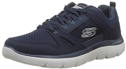 Skechers Herren Summits New World sneakers, Navy Leather/Pu/Mesh/Black Trim, 45 EU