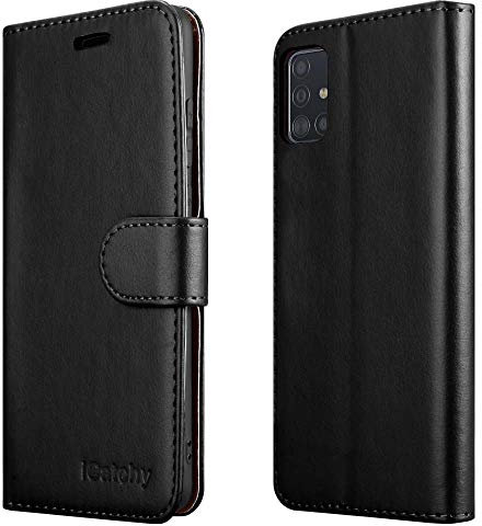 iCatchy For Samsung Galaxy A51 Case Leather Wallet Book Flip Folio Stand View Cover Pouch Compatible with Samsung Galaxy A51 Phone case (Black)