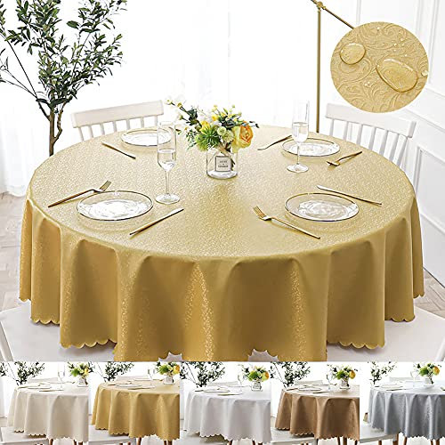 Lsimeru Gold Tischdecke PVC Wasserabweisend Rund 120cm Abwaschbar Garten Tischtuch Lotuseffekt Draussen Tischtuch mit pflegeleicht Fleckschutz Modern Wohnzimmer