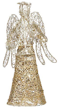 PRETYZOOM Christmas Angel Treetop Christmas Tree Topper Glittering Golden Christmas Tree Decoration with Battery Operated LED Light Angel Xmas Tree Topper Ornaments for Holiday Party