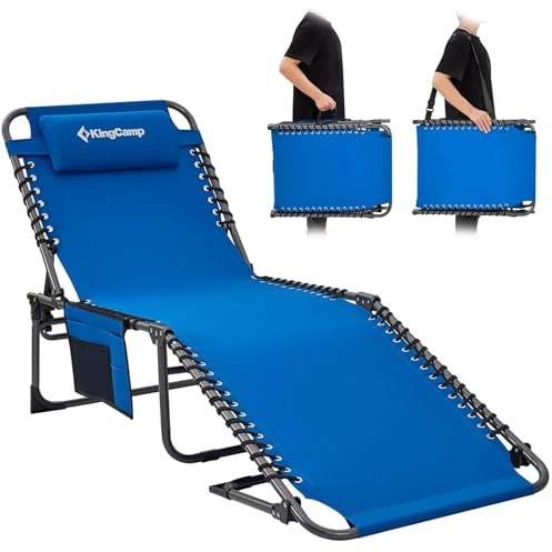 KingCamp Lettino Prendisole Pieghevole Regolabile in 5 Posizioni, Lettino da Giardino Portatile, Sdraio da Spiaggia, Lettino da Mare, Lettino per Piscina Giardino Vacanze Spiaggia Campeggio