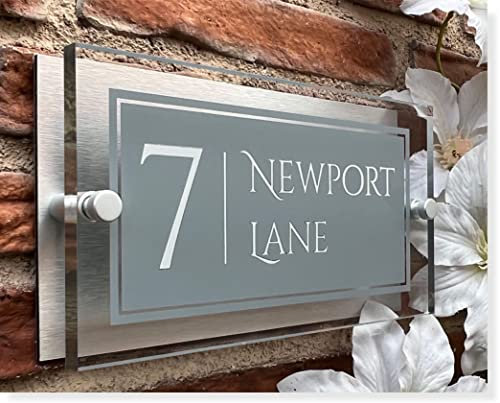 Modern Personalised House Number Plaques Door Sign Rectangle, Mid Grey