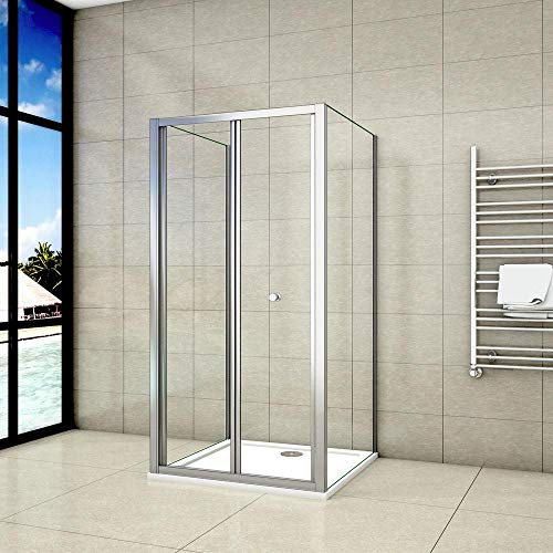 185 cm Box Doccia a 3 Lati Porta a Soffietto con Due Pareti Fisse Vetro Temperato Trasparente Misura 80x90x90 cm