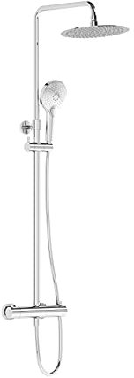 VitrA Shower System with Thermostatic Mixer - Shower Mixer Set with Safe Touch Shower Bar. Shower Unit with Four Water Flows and Water Saving Features. Suitable for Low to Medium Water Pressure Areas