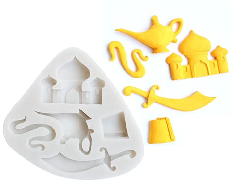 1 x Aladin-Lampe, Schloss, Teekanne, Schwert, Silikonform für selbstgemachte Fondant, Süßigkeiten, Schokoladenformen, Lutscher, Desserts, Eiswürfel, Gummi, Ton, Seife, Kekse, Gips, Cupcake-Topper,