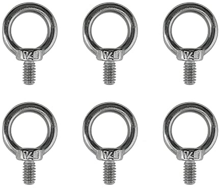Lot de 6 boulons à œil de levage en acier inoxydable 316 1/4 UNC de qualité marine Longueur du filetage 12 mm (6 boulons à œil 1/4)