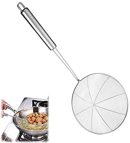 Grande passoire en acier inoxydable 37,5 cm, passoire avec poignée crochet, filtre à louche tamis toile d'araignée, cuillère, utilisée pour la cuisine, la friture, lavable au lave-vaisselle