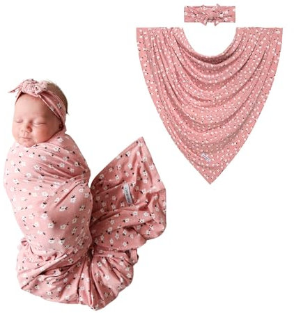 Posh Peanut Juego de Manta para Envolver y Diadema, Viscosa de bambú, Manta elástica para bebés recién Nacidas, Manta de recepción o Cubierta de Lactancia (Emmilene)