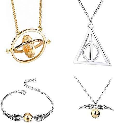HCSUI 4 stücke Zeitumkehrer Heiligtümer des Todes Goldenen Schnatz Halskette und Armbänder für Fans Sammlung Halloween Cosplay