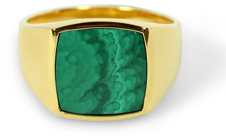 Sprezzi Fashion Herren Ring Siegelring mit Malachit Stein grün 925 Silber vergoldet massiv quadratisch eckig poliert glänzend | Männer-Schmuck aus Deutschland mit Geschenkbox (62)