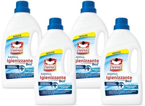 Omino Bianco - Additivo Lavatrice Igienizzante Liquido per Bucato, Contro Batteri e Cattivi Odori, con Tecnologia Deo+, 900 ml x 4 Confezioni