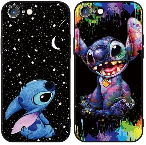 Omyzo [2 Stück Stitch Handyhülle für iPhone 8 iPhone 7 iPhone SE 2022/2020 Hülle 4,7,Cute Sweet Karikatur Anime Einzigartige Lustig Ultra Dünn Matt Weich Silikon Stoßfest Kratzfest Case Schutzhülle