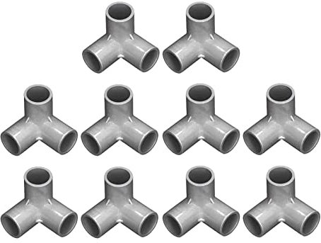 10Pcs 3 Way PVC Elbow Fitting, Build Heavy Duty Greenhouse Frame Furniture Connectors, Connector 20mm Inner Diameter for Greenhouse Frame Tent Connections(Grey)