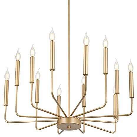 Moderne Goldene Kronleuchter, 12-Licht Industrie Metall Kronleuchter-Beleuchtung, Klassischer Kerzen Hängeanhänger Für Kücheninsel, Esszimmer, Wohnzimmer, Treppe E14 (Glühbirnen Nicht Enthalten)