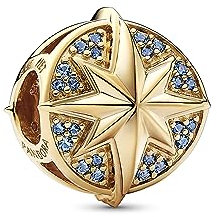 PANDORA Moments Marvel Captain Marvel Insignien Charm aus Sterling Silber mit 14 Karat vergoldeter Metalllegierung, Kristalle, Kompatibel Moments Armbänder, 762744C01