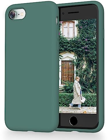 OitiYaa Liquid Silicone Case Compatible with iPhone SE 3/2 (2022/2020), iPhone 8/7 Case, 4.7 Inch, Soft Ultra Slim Protective Shockproof Phone Case with Anti-Scratch Microfiber Lining，Pine Green