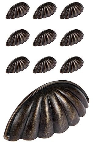Vintage Shell Cup Pull Handles, Retro Metal Half Moon Closet Knobs for Kitchen Cabinet Furniture Door Drawer Cupboard, Antique Shell Pull Handles, Bronze 10 Packs