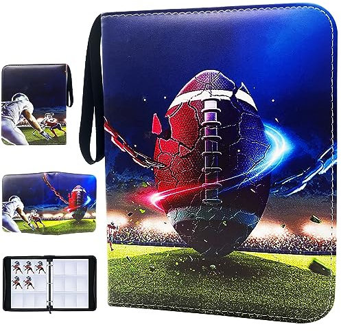 900 Karten Fußball Karten Binder, 9-Pocket Kartensammlungen Sammelkartenbinder 50 Seiten Doppelseitiger Kartenhalter mit Reißverschluss 3-Ring Kartenalbum für Sport Fußball Kartenhüllen Protektoren