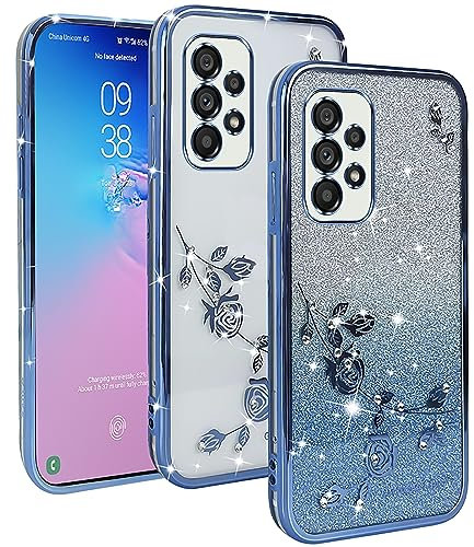 XINYEXIN Transparent Glitzer Hülle für Samsung Galaxy A53 5G, Bling Glitter Handyhülle Ultradünn Stoßfest, Niedliche Glitzernde Schutzhülle für Frauen Mädchen - Blau