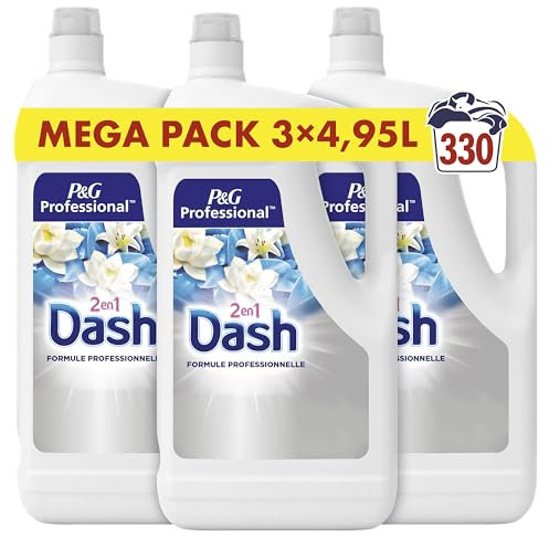 Dash Professional 2en1 Lessive Liquide, 330 Lavages (3x4.95L), Fleur De Lotus et Lys, Utra Nettoyant Et Fraîcheur Longue Durée, Élimine Les Saletés et Taches