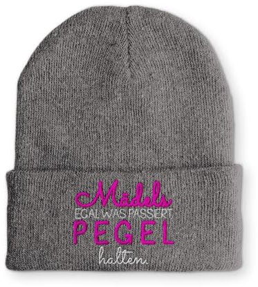 tshirtladen Mädels egal was passiert, Pegel halten. Statement Beanie Mütze mit Spruch, Farbe: Grau