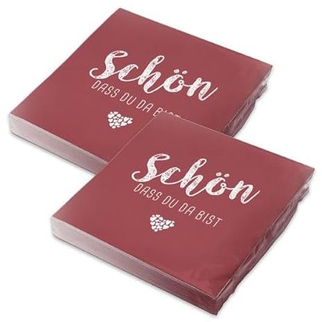 itenga Servietten Schön dass du da bist 30 x 30cm 3-lagig 40 Stück für Kommunion Konfirmation Hochzeit Taufe und andere Feiern (bordeaux rot)