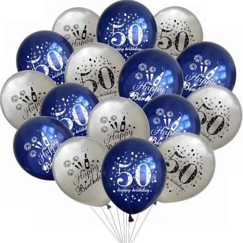 Yunchu Online 50. Geburtstag Luftballons Happy 50th Birthday Ballons Blau Silber 50. Geburtstag Dekoration 50 Jubiläum Geburtstagsparty Deko für Mädchen Jungen 50. Geburtstag Jubiläum Zubehör