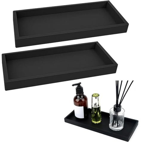 2 Piezas Bandeja De Resina, Bandeja Baño Negro, Bandejas Decorativas Modernas, Bandeja Decorativa Rectangular, para Joyas, Velas Y Jabón, Toallas, Maquillaje, Talla 20 X 10 X 1,8cm - Negro