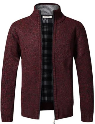 Jinsha Cardigan-da Uomo-Lavorato a-Maglia Maglione - Classico Business Fashion Collo Alto con Cerniera Grossa Caldo Foderato in Pile Autunno Primavera Invernale Maglione Giacca Uomo(Wine Red XL)