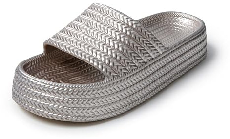 JOMIX Ciabatte Donna Estive Gomma Eva Pantofole Estate Morbido Slippers Nuvola Comodo da Casa Mare Spiaggia Sandali Bassi Ragazza SD9288 Argento 38
