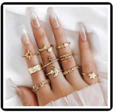 Dishowme Moon Star Infinity Ring Set Punk Herz Schmetterling Knöchelring Kristallperle Blume Fingergelenk Band 10/14/22Pcs Schmuck für Frauen Männer Mädchen (Gold C)