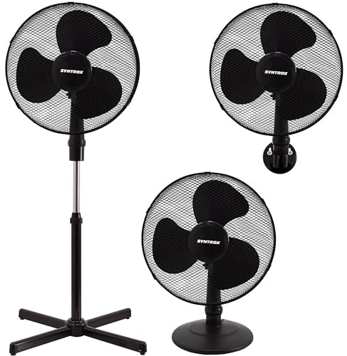 Syntrox Germany 3in1 Standventilator | Tischventilator | Wandventilator Zelixa | Wandlüfter, Höhe 122 cm, maximale Luftzirkulation, 80 Grad Schwingung (Schwarz)