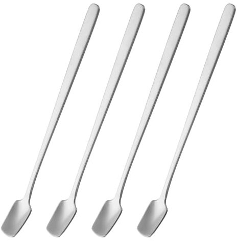 QUARKZMAN 4pz Cucchiaini Espresso Quadrati 6.9 Pollici Acciaio Inossidabile Cucchiaini Caffè Quadrati Piccoli Manico Lungo Mescolare Tè Dessert Gelato Zucchero Torta, Tonalità Argento