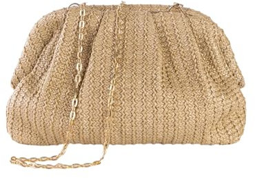 Fecialy Bolso de Paja para Mujeres Bolso de Playa de Verano Dumpling Bolso de Paja Bolsa de Ratán Tejida de Playa