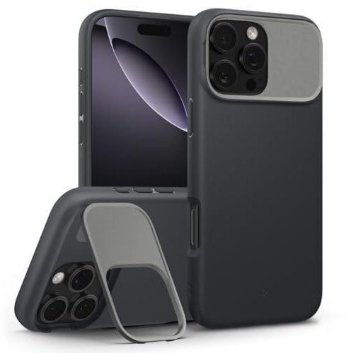Caseology Nano Pop Mag Kickstand for iPhone 16 Pro Max Case [Metal Kickstand for Camera Protection] Military Grade Drop Protection Case Cover for iPhone 16 Pro Max - Black Sesame