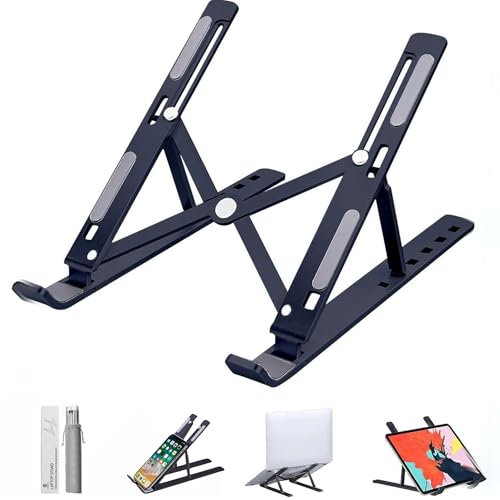 EASE8 Mini Laptop Stand Portable Laptops Riser ABS+Silicone Ergonomic Foldable Mini Computer Stand With Adjustable Height Lap Desk for Mini Laptops, iPads and tablets MacBook Air (Black)