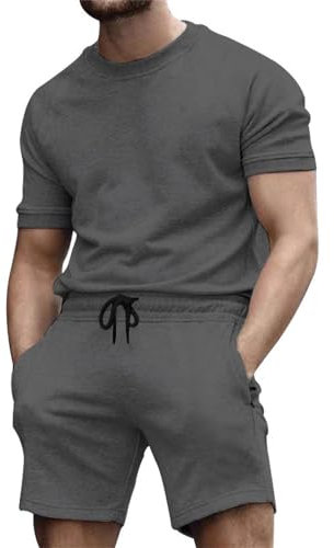 ZEMALON Sportshirt Herren Set Streatwear Trainingsanzüge Für Herren Sportanzug Herren Casual Mode 2-Teiliges Set Herren Klassisch Trend T-Shirts Für Herren M-Dark Grey1 XL