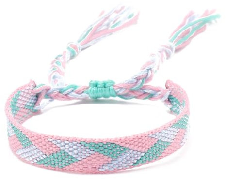 Whakano 2 Stück Breites Freundschaft Armbänder,Handgefertigt Geflochten Freundschaftsbänder,Verstellbar Handgelenk Armband für Mädchen Damern Herren,Geschenk für Beste Freundin Geburtstag,Rosa Weiß