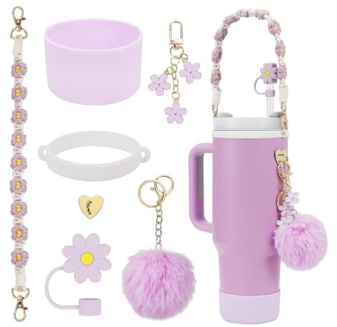 SUIOPPYUW Accesorios de taza duraderos y reutilizables para vaso de 800 Ml y 1100 Ml, accesorio para taza Para Stanley, cubierta de pajita para taza de Gel de sílice, púrpura